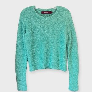 Sies Marjan Luxury Tinsel Sweater Metallic Fuzzy Sea Foam Crew Neck
